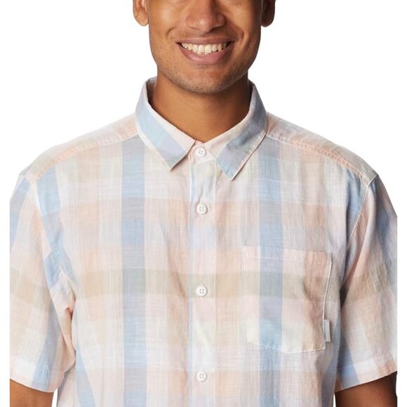 Columbia Under Exposure Short Sleeve Shirt Men Large Green Plaid Regular Fit $65 - Picture 2 of 3